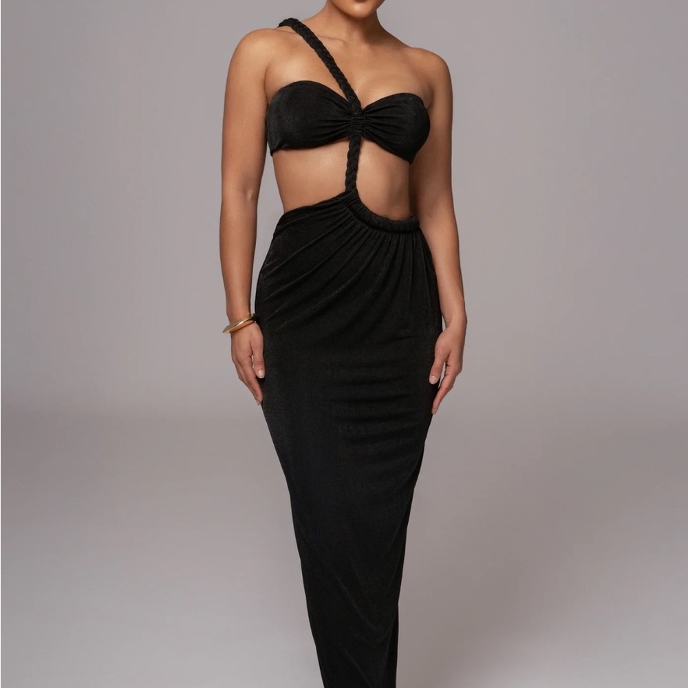 BLACK EMA ONE SHOULDER MAXI DRESS